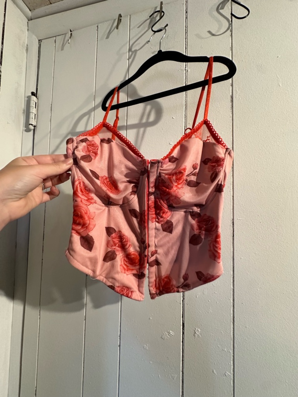 NWOT Floral Rose-Print Pink Bustier Cami Top